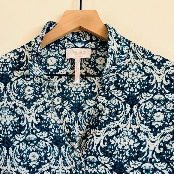 Laundry by Shelli Segal Turquoise/White Button Front Top Size Medium - Picture 4 of 8